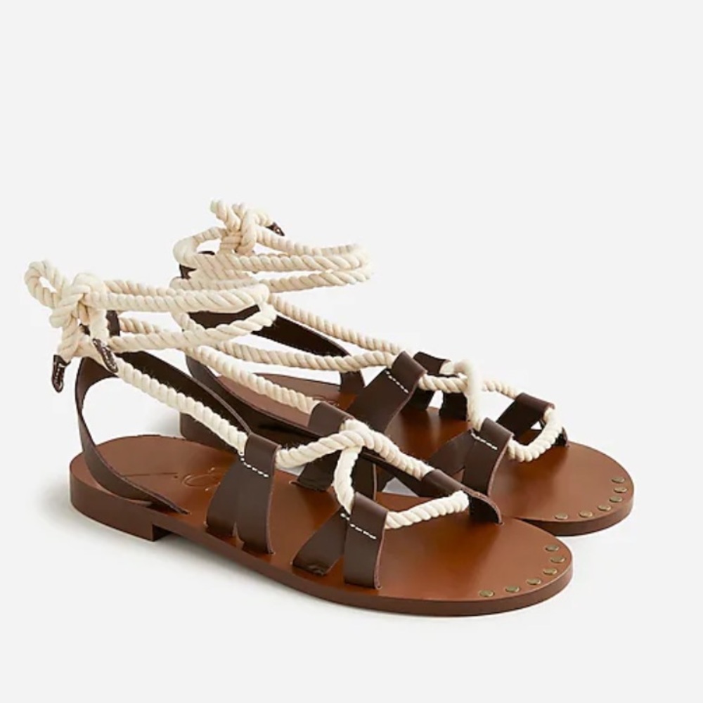 J. Crew NWT Rope Lace-Up Sandals‎ in Leather